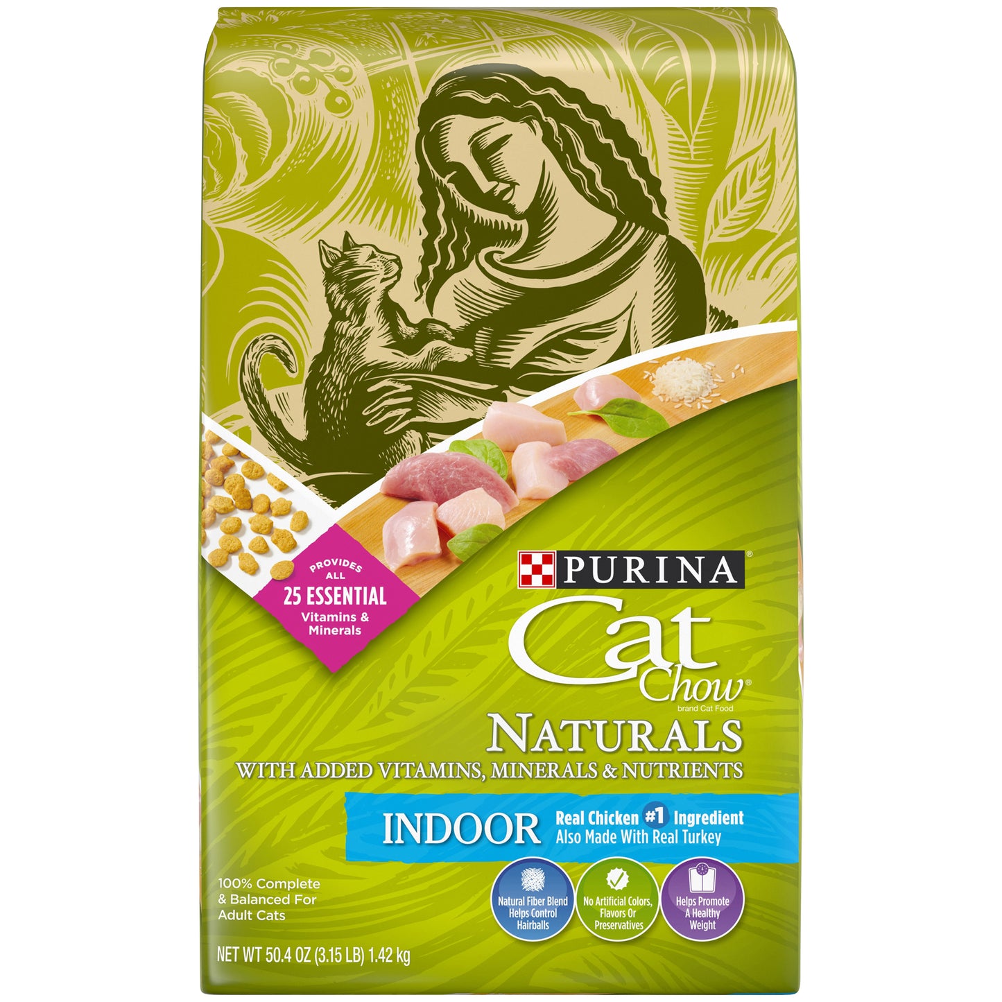 Purina Cat Chow Hairball, Healthy Weight, Indoor, Natural Dry Cat Food, Naturals Indoor-3.15lb. Bag