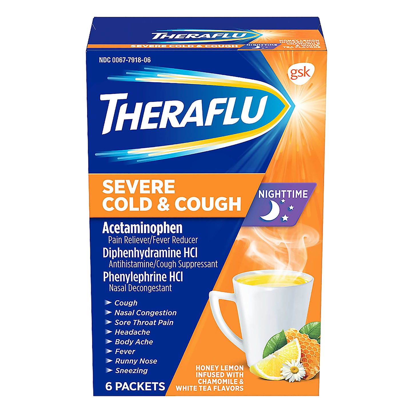 Theraflu Nighttime Honey Lemon Infused Severe Cold & Cough 6 ea