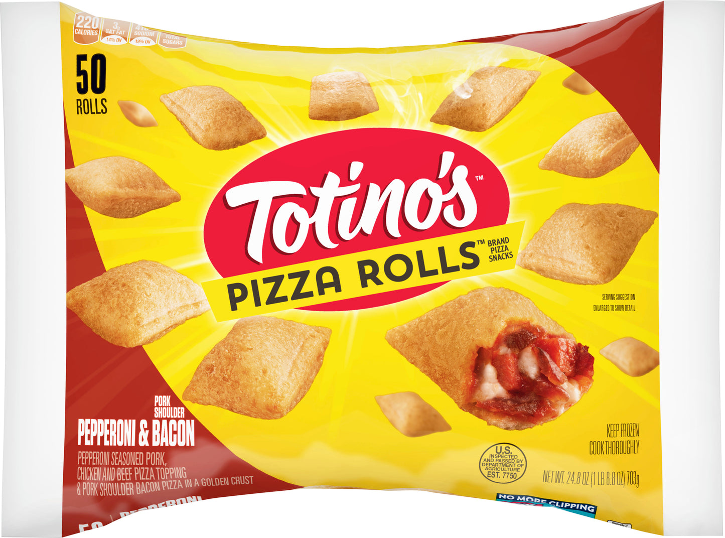 Totino's Pizza Rolls, Pepperoni & Sausage, 50 ct, 24.8 oz Bag (frozen)