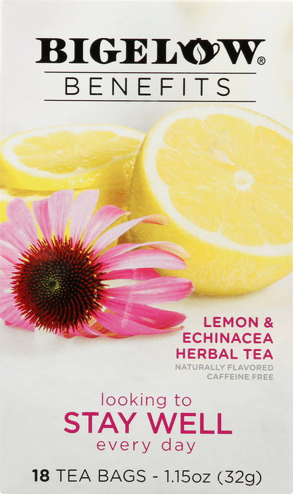 Bigelow Benefits Caffeine Free Bags Lemon & Echinacea Herbal Tea 18 ea