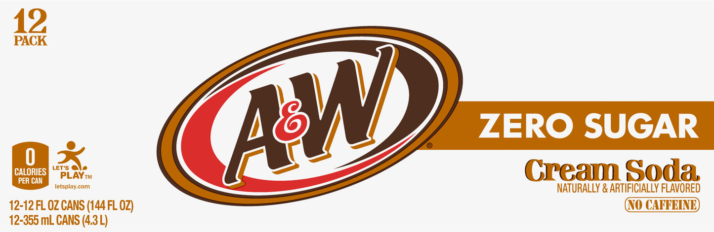 A&W 12 Pack Zero Sugar Cream Soda 12-12 fl oz Can