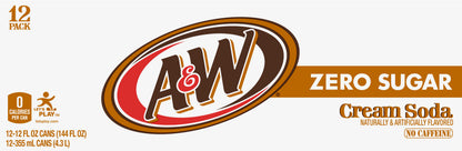 A&W 12 Pack Zero Sugar Cream Soda 12-12 fl oz Can