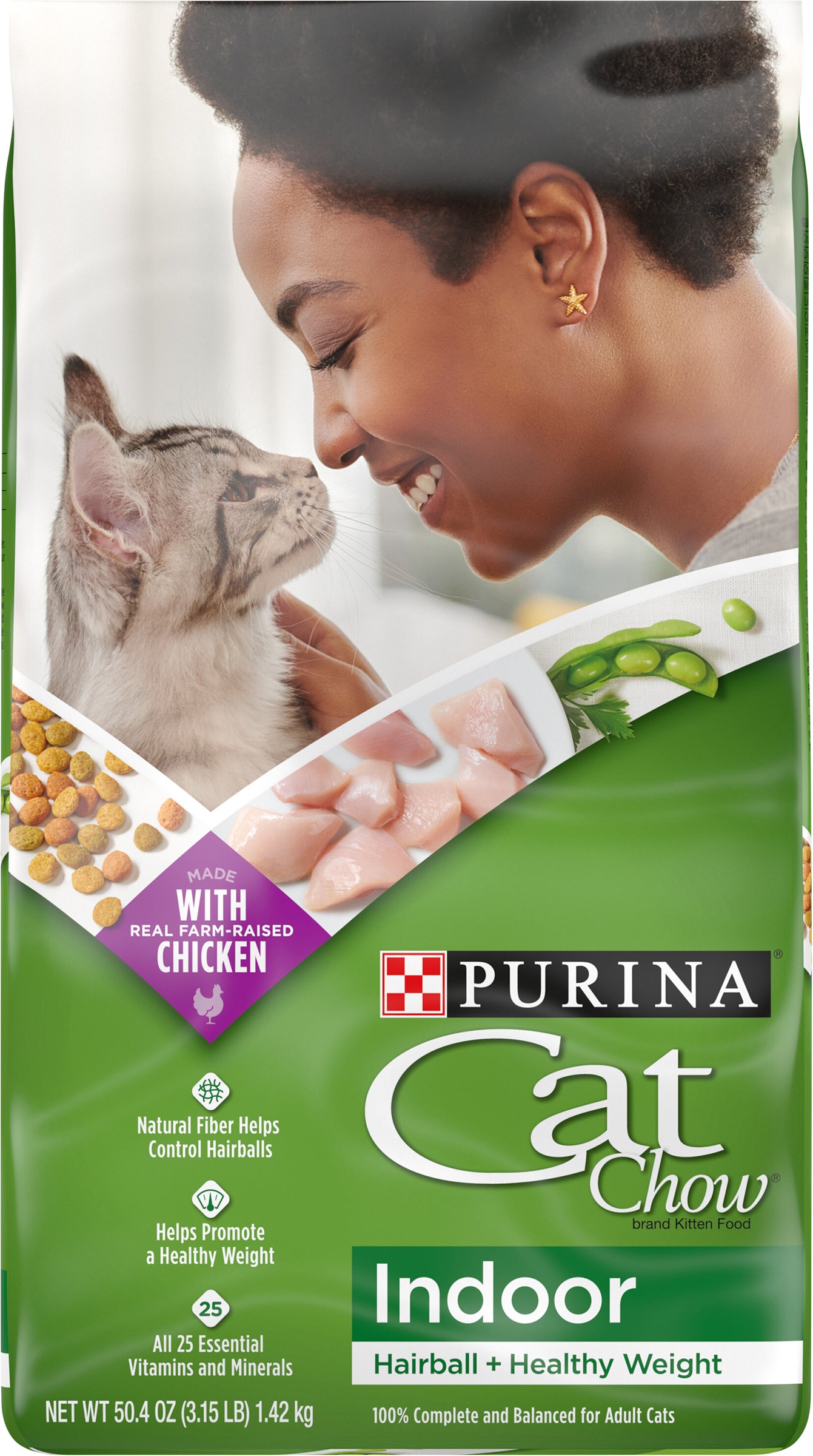 Purina Cat Chow Indoor Dry Cat Food, Hairball + Healthy Weight - 3.15 lb. Bag