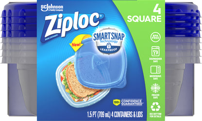 Ziploc Square Containers & Lids 4 Containers & Lids 4 ea