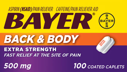Bayer Extra Strength 500 mg Back & Body Caplets 100 ea Box