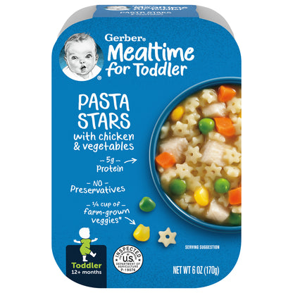 GERBER PRODUCTS COMPANY Gerber Mealtime for Toddler Pasta Stars Sleeve R017 NET WT 6 OZ (170g)
