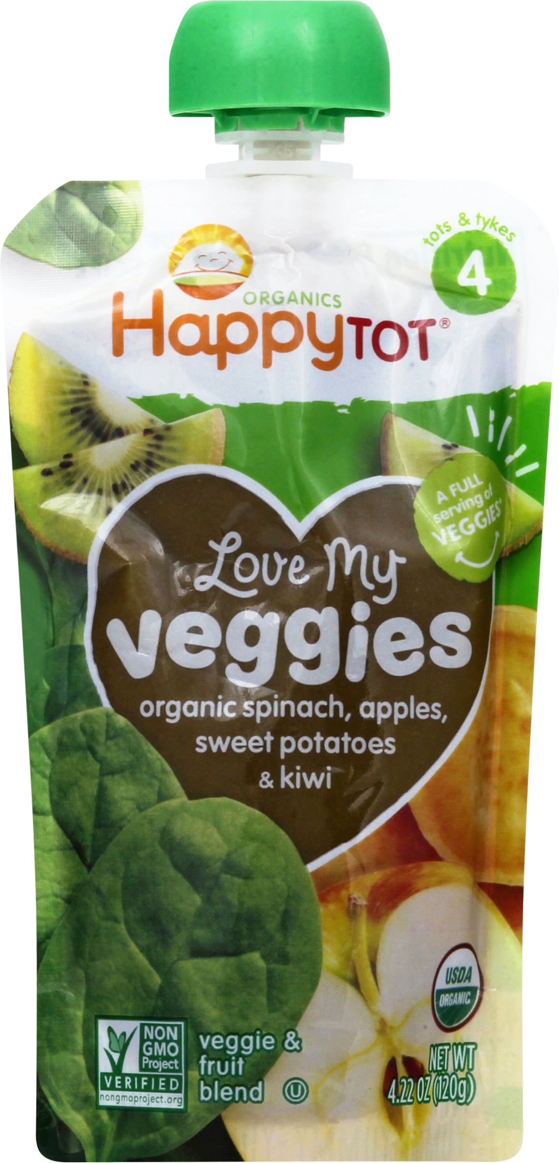 HappyTot Organics 4 (Tots & Tykes) Love My Veggies Veggie & Fruit Blend 4.22 oz