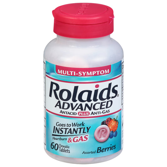 Rolaids Advanced Assorted Berries Multi-Symptom Antacid Plus Anti-Gas 60 Chewable Tablets
