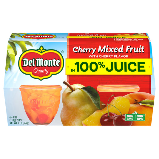 Del Monte® Cherry Flavored Mixed Fruit in 100% Juice Fruit Cup® Snacks 4-4 oz. Cups