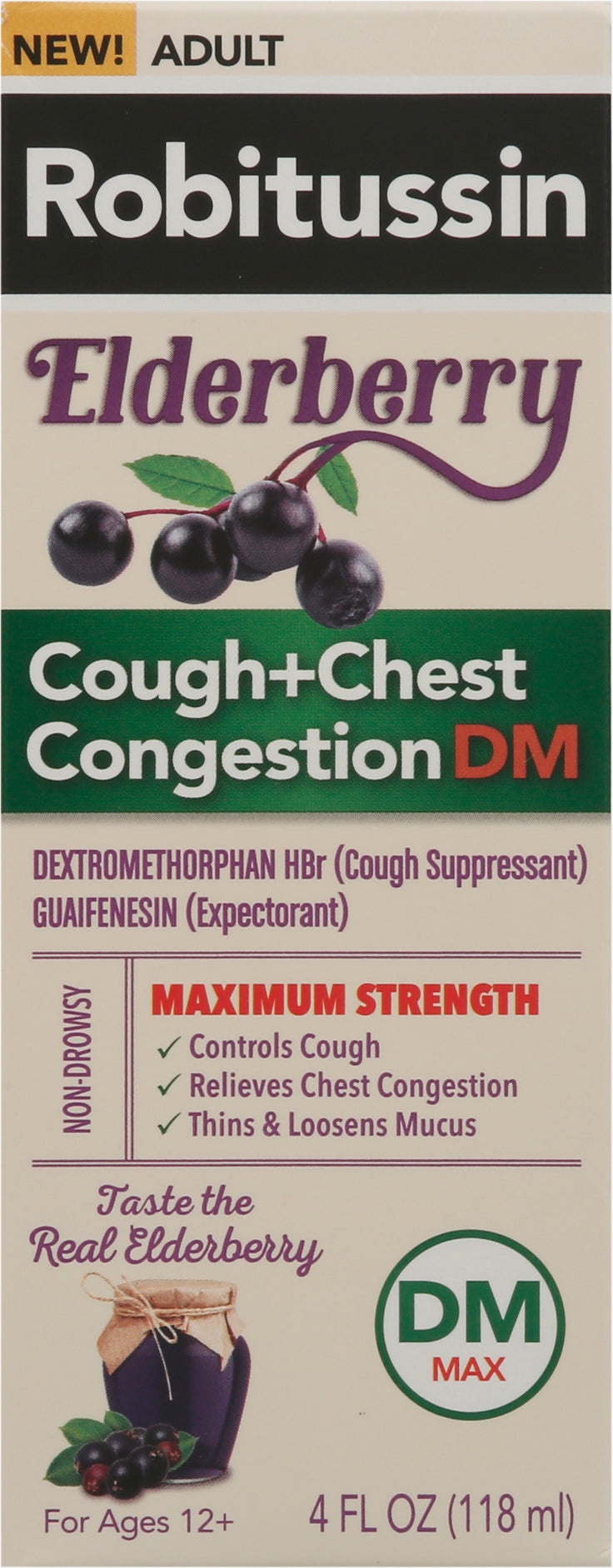 Robitussin Maximum Strength Elderberry Cough + Chest Congestion DM 4 fl oz Box