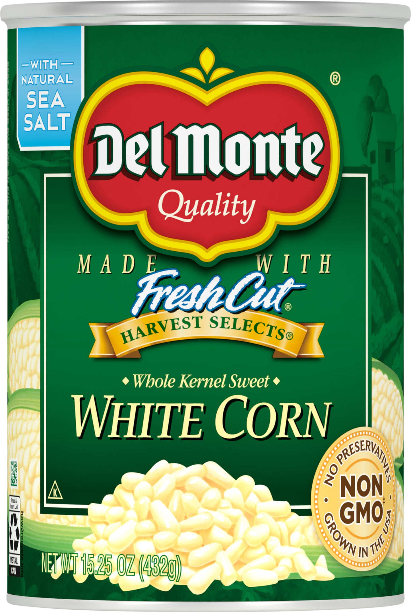 Del Monte Fresh Cut Harvest Selects Whole Kernel Sweet White Corn 15.25 oz Can