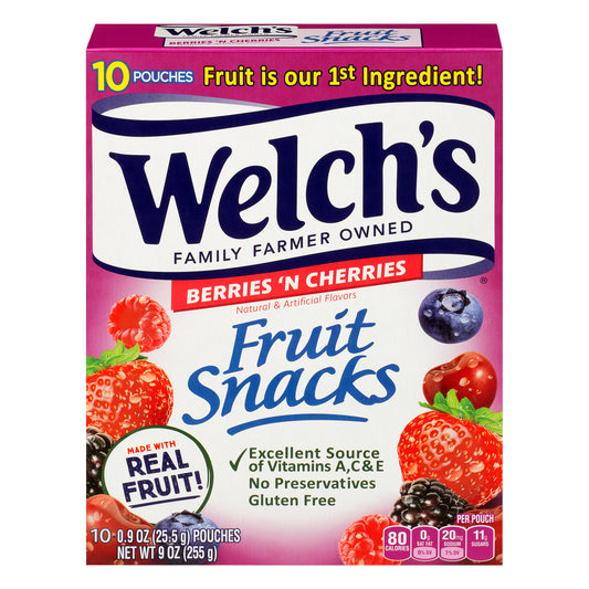 Welch's Fruit Snacks, Berries N Cherries, 0.9 Ounces, 10 Pouches