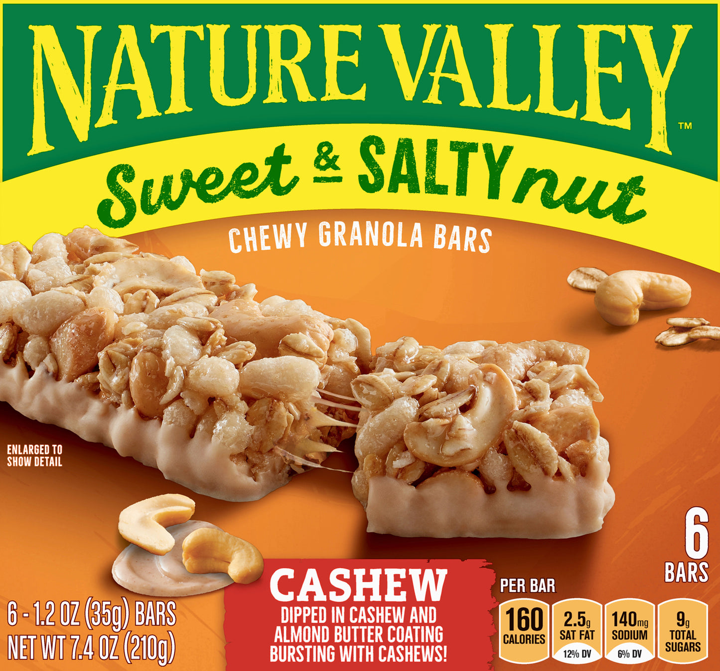Nature Valley Sweet & Salty Nut Chewy Cashew Granola Bars 6 1.2 oz Wrapper 6 ea Box