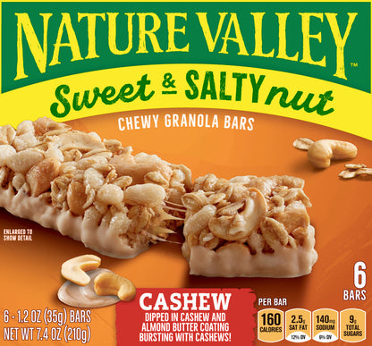 Nature Valley Sweet & Salty Nut Chewy Cashew Granola Bars 6 1.2 oz Wrapper 6 ea Box
