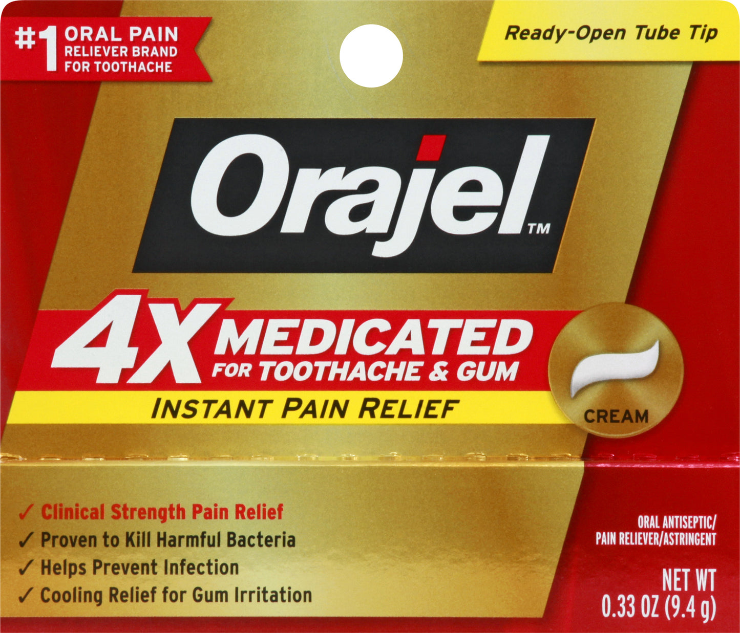 Orajel Instant Pain Relief Cream Oral Antiseptic/Pain Reliever/Astringent 0.33 oz