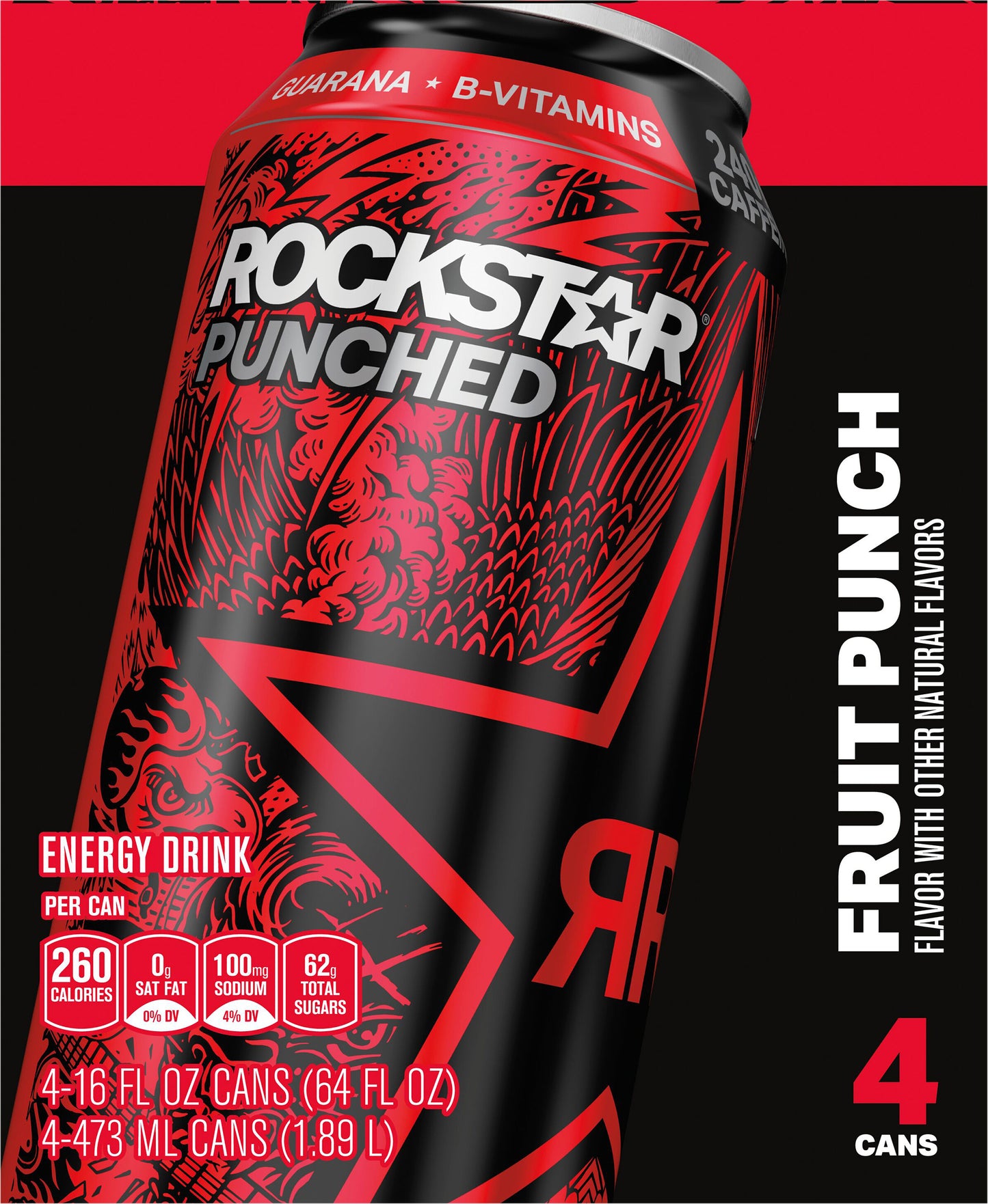 Rockstar Punched Fruit Punch Flavor Energy Drink  16 Fl Oz 4 Count Cans
