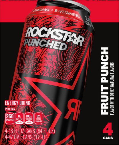 Rockstar Punched Fruit Punch Flavor Energy Drink  16 Fl Oz 4 Count Cans