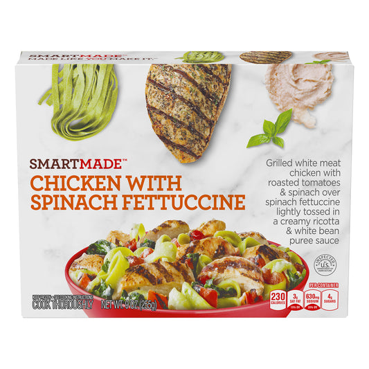 SmartMade Chicken with Spinach Fettuccine, Frozen Meal, 9 oz Box