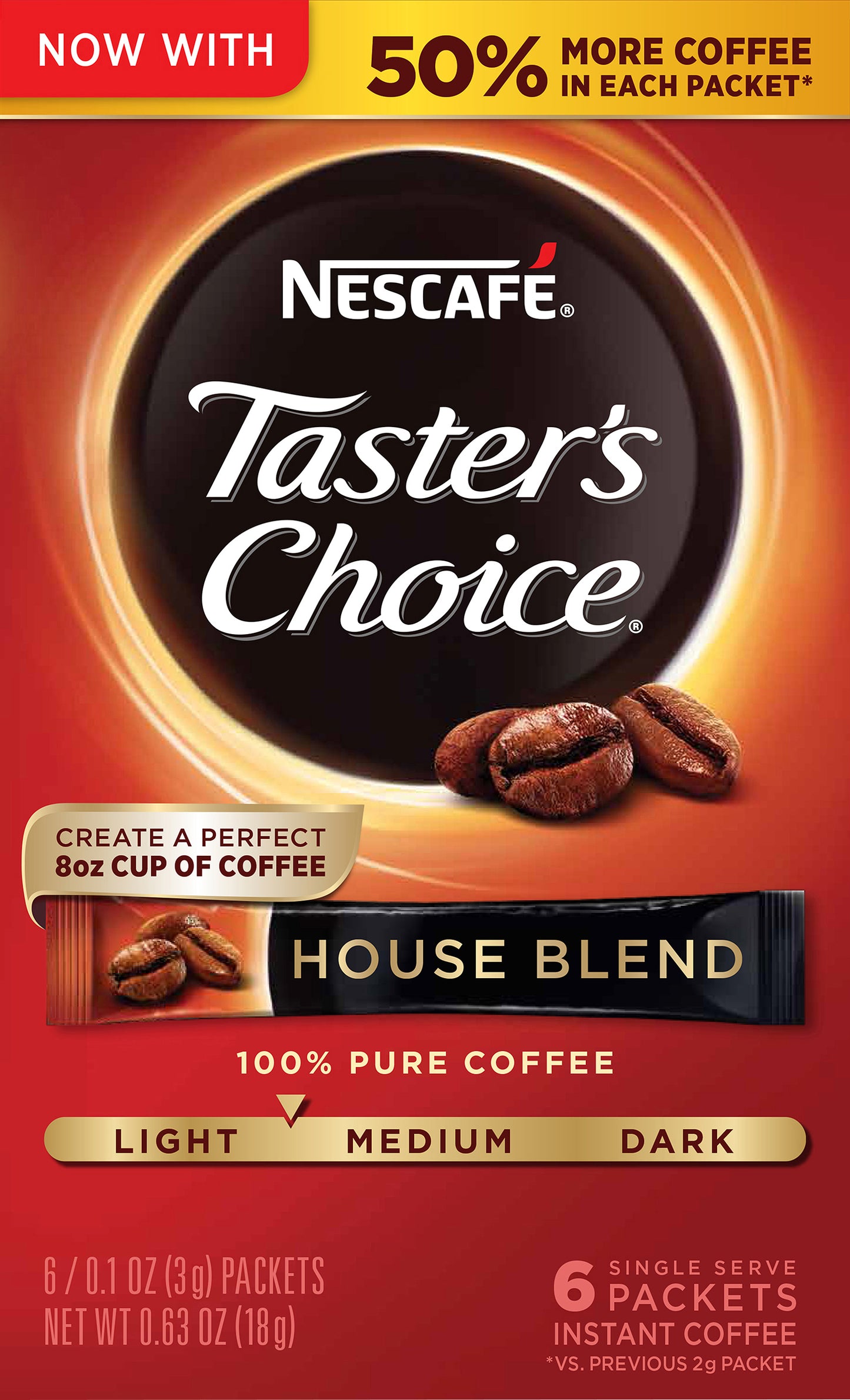NESCAFE TASTER'S CHOICE House Blend Medium Light Roast Instant Coffee 6-0.1 oz. Box