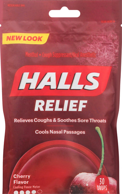 Halls Cherry Flavor Cough Suppressant/Oral Anesthetic 30 ea