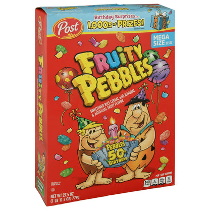 Fruity Pebbles Mega Size Fruit Flavor Sweetened Rice Cereal 27.5 oz Box