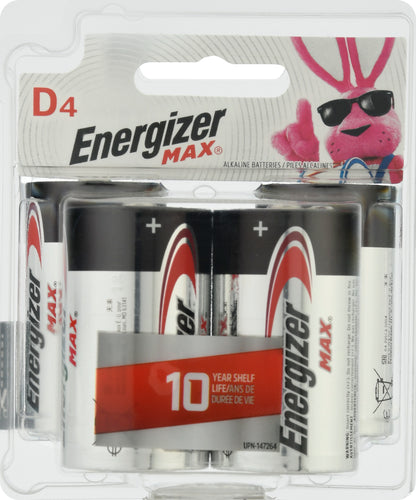 Energizer D4 Alkaline Batteries 4 ea