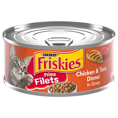 Purina Friskies Gravy Wet Cat Food, Prime Filets Chicken & Tuna Dinner in Gravy - 5.5 oz. Can