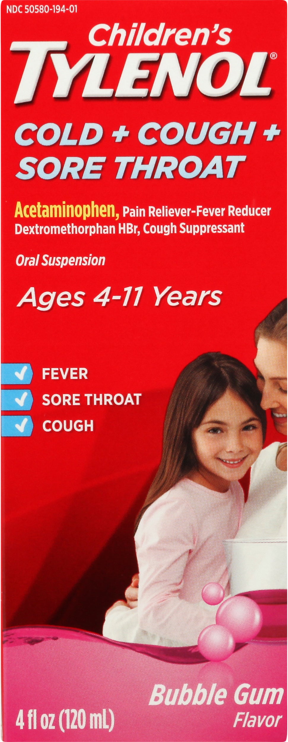 Tylenol Cold + Cough + Sore Throat 4 oz