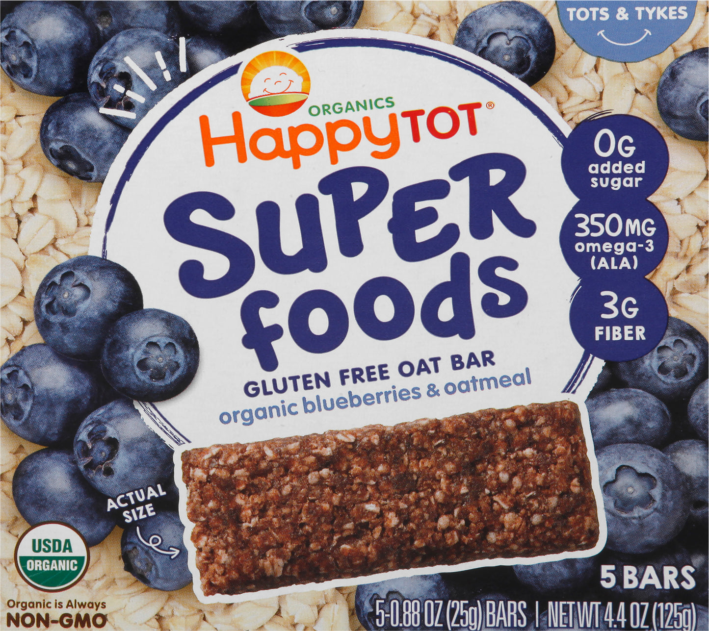 HappyTot Superfoods Tots & Tykes Organics Gluten Free Oat Bar 5 - 0.88 oz Packs