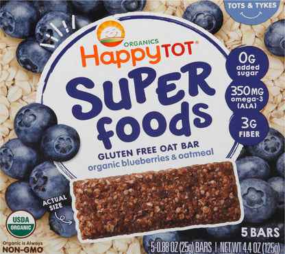 HappyTot Superfoods Tots & Tykes Organics Gluten Free Oat Bar 5 - 0.88 oz Packs