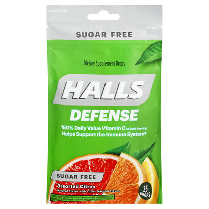 Halls Defense Sugar Free Assorted Citrus Dietary Supplement Drops 25 ea