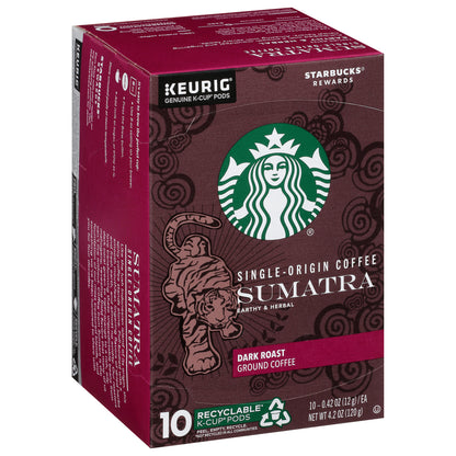 Starbucks K-Cup Pods Dark Roast Ground Sumatra Coffee 10 ea