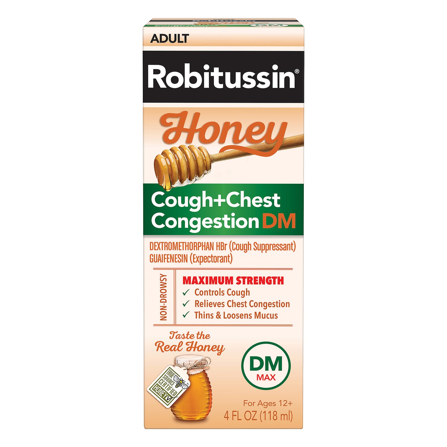 Robitussin Maximum Strength Honey Cough + Chest Congestion DM, Cough Medicine for Cough and Chest Co