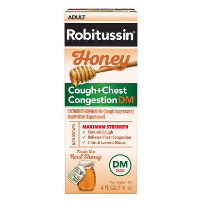 Robitussin Maximum Strength Honey Cough + Chest Congestion DM, Cough Medicine for Cough and Chest Co
