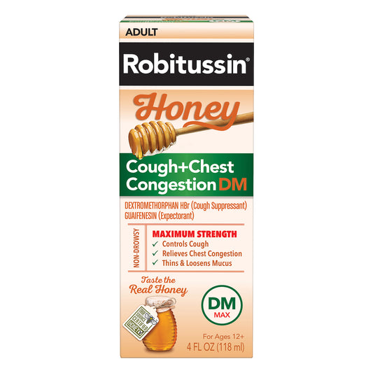 Robitussin Maximum Strength Honey Cough + Chest Congestion DM, Cough Medicine for Cough and Chest Co