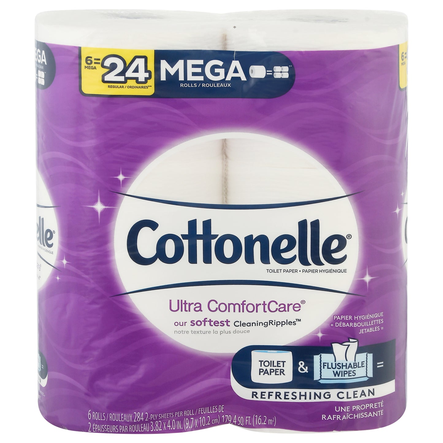 Cottonelle Cleaning Ripples 2-Ply Mega Roll Ultra Comfort Care Toilet Paper 6 ea