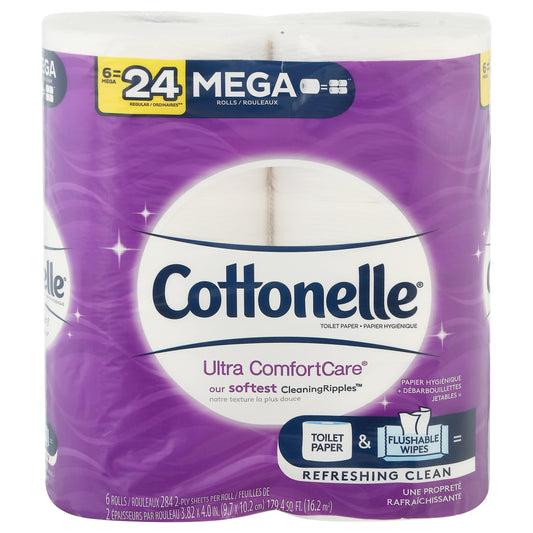 Cottonelle Cleaning Ripples 2-Ply Mega Roll Ultra Comfort Care Toilet Paper 6 ea