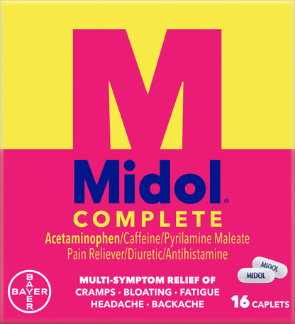 Midol Complete Caplets Pain Reliever/Diuretic/Antihistamine 16 ea Box