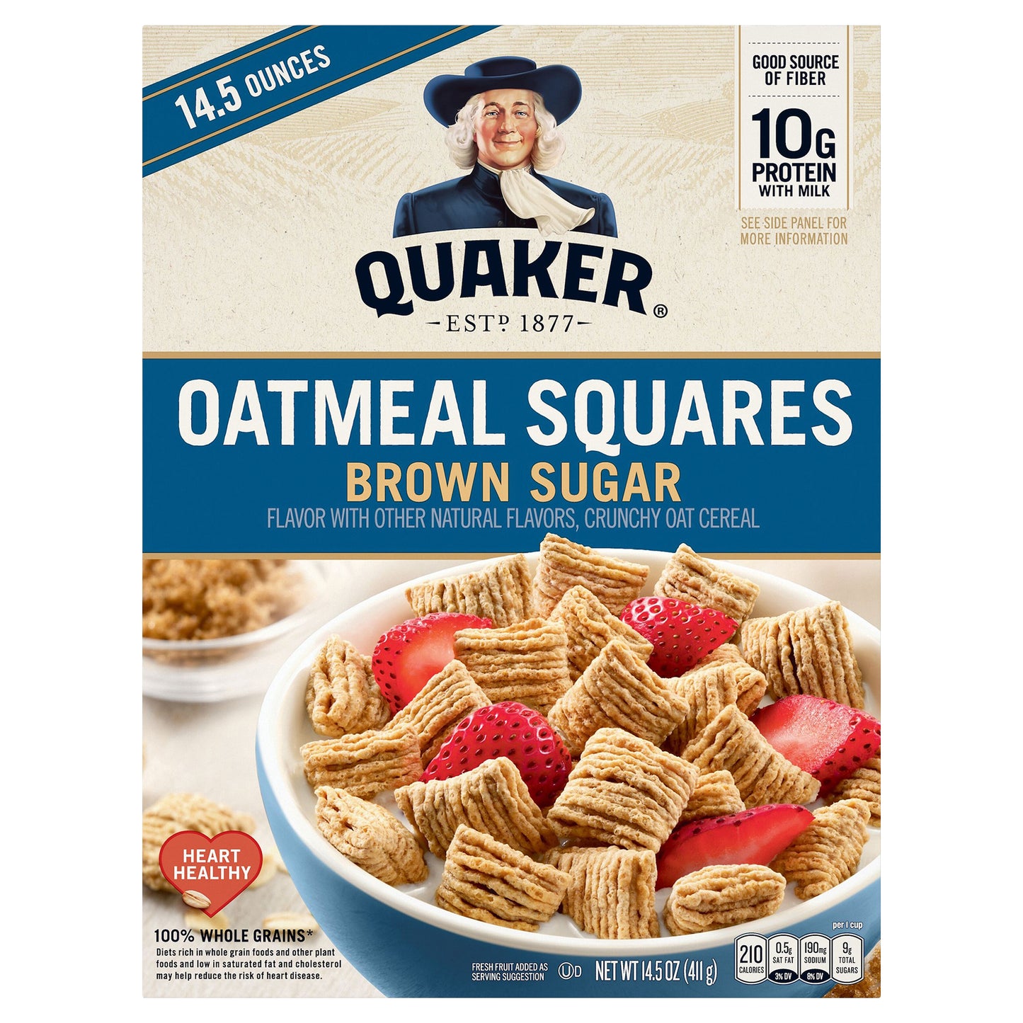 Quaker Oatmeal Squares Crunchy Oat Cereal Brown Sugar 14.5 Oz
