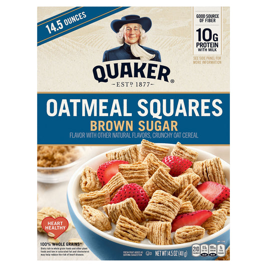 Quaker Oatmeal Squares Crunchy Oat Cereal Brown Sugar 14.5 Oz