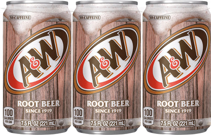 A&W No Caffeine Root Beer Soda 6 - 7.5 fl oz Cans