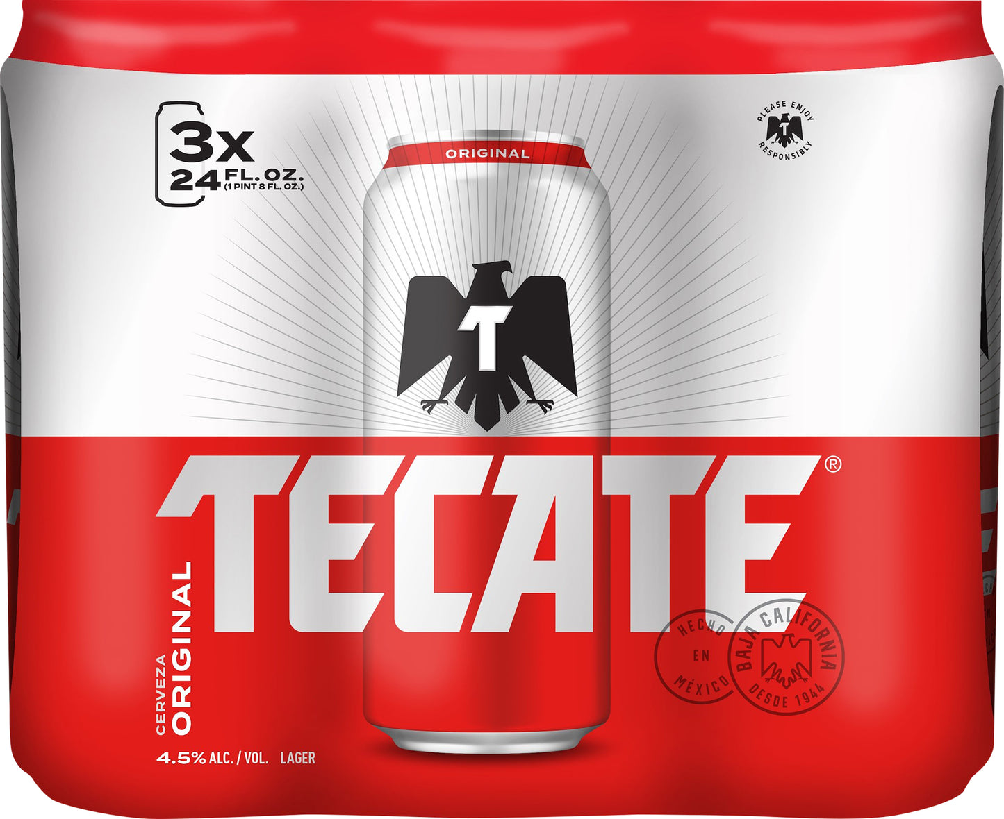 Tecate Original Lager Beer 3 - 24 fl oz Cans