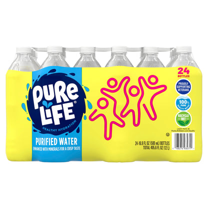 Pure Life Purified Water, 16.9 Fl Oz, Plastic Bottled Water (24 Pack)