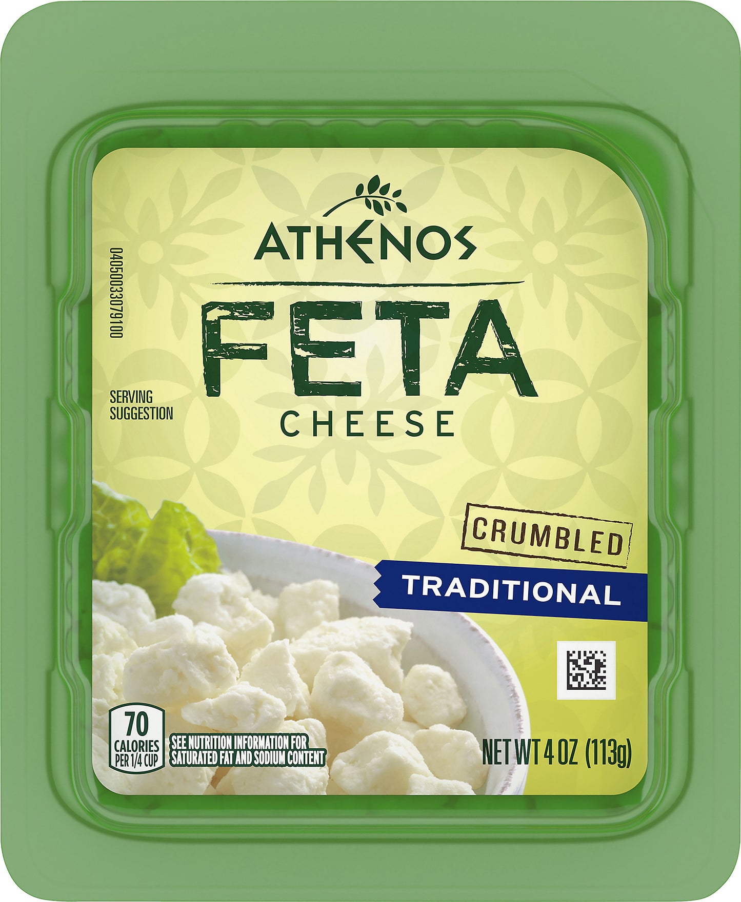 Athenos Feta Cheese Crumbles, Traditional Feta Cheese, 4 oz Blister Packed