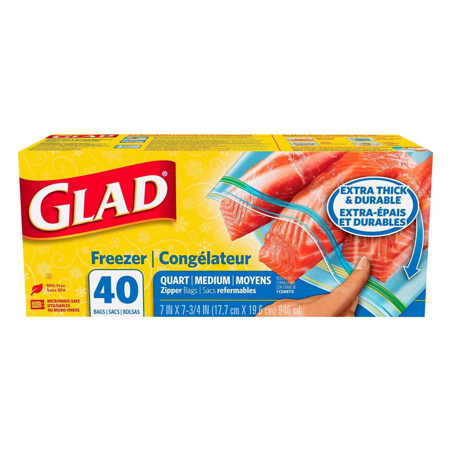 Glad Quart Medium Freezer Zipper Bags 40 ea