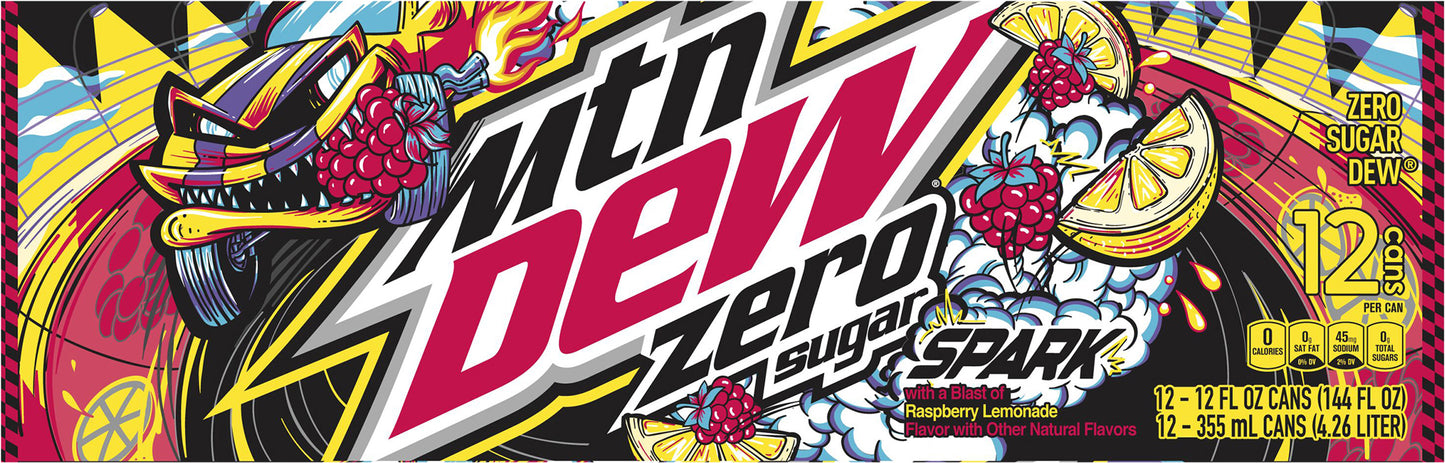 Mtn Dew Zero Sugar Soda Spark Raspberry Lemonade12 Fl Oz, 12 Count