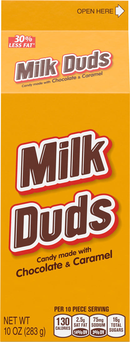 MILK DUDS Chocolate and Caramel Candy, Halloween, 10 oz, Carton