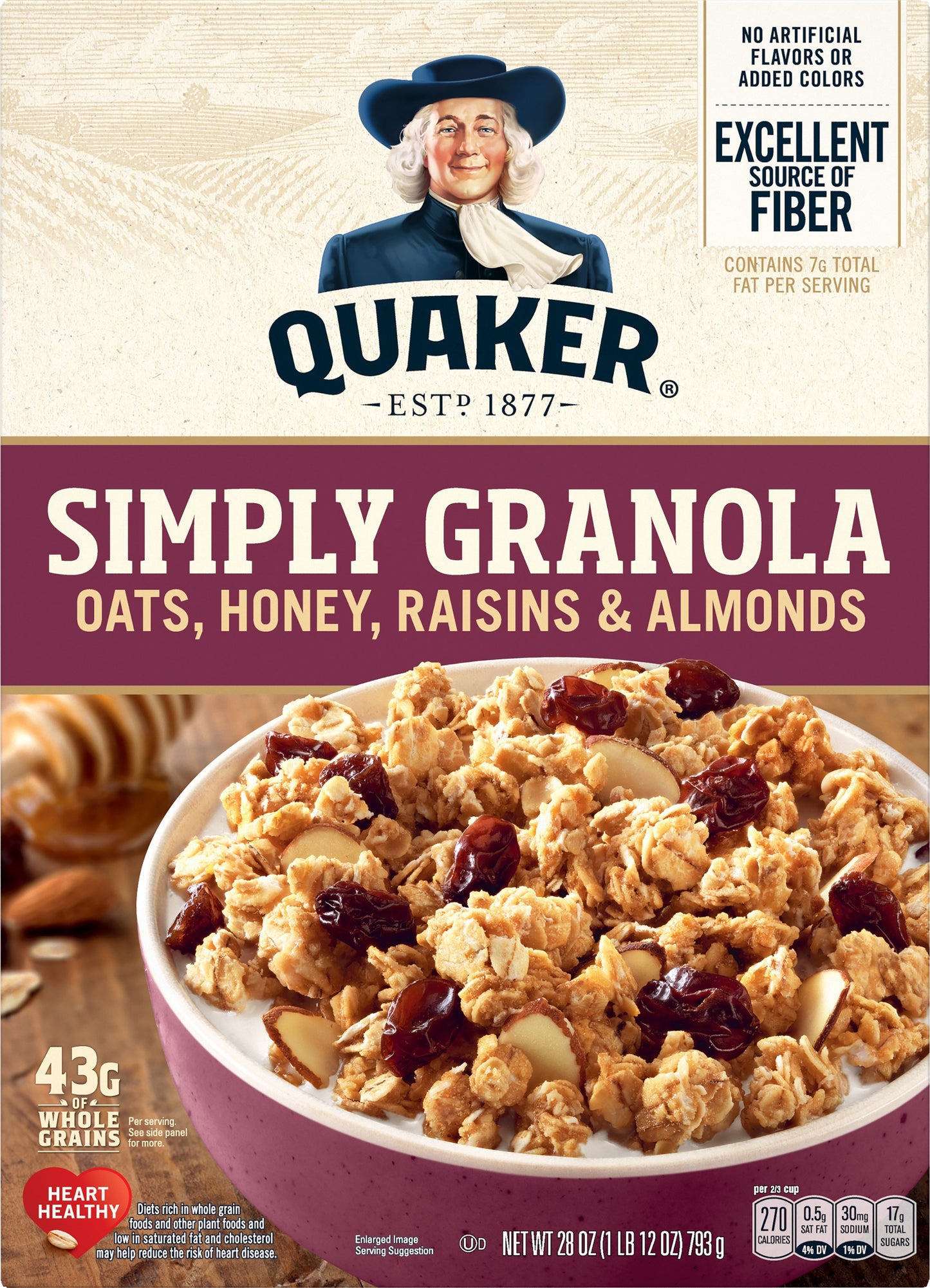 Quaker Oats, Honey, Raisins & Almonds Simply Granola 28 oz