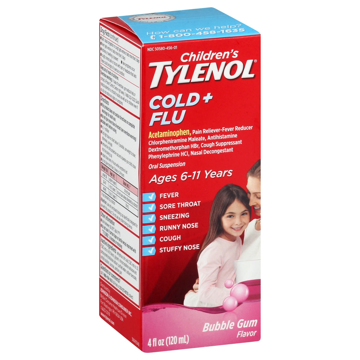 Children's Tylenol Oral Suspension Bubble Gum Flavor Cold + Flu 4 oz