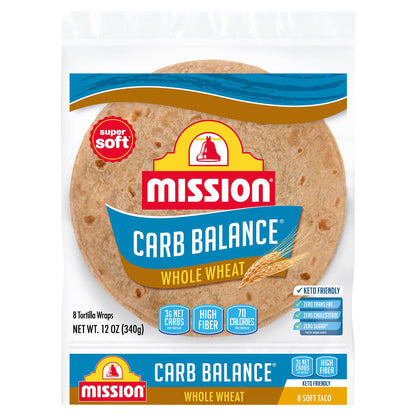 Mission Carb Balance Soft Taco Whole Wheat Tortillas, 8 Count